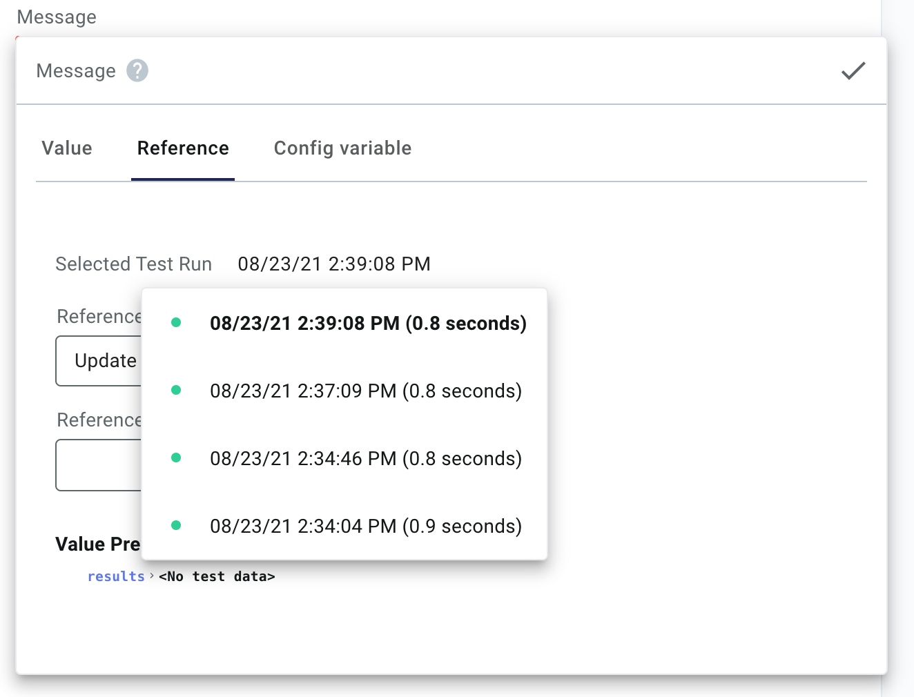 Select test run in Prismatic app(maxWidth: 400px)