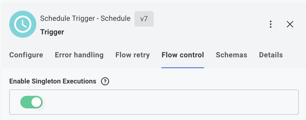 Enable singleton executions for integration trigger in Prismatic app(maxWidth: 550px)
