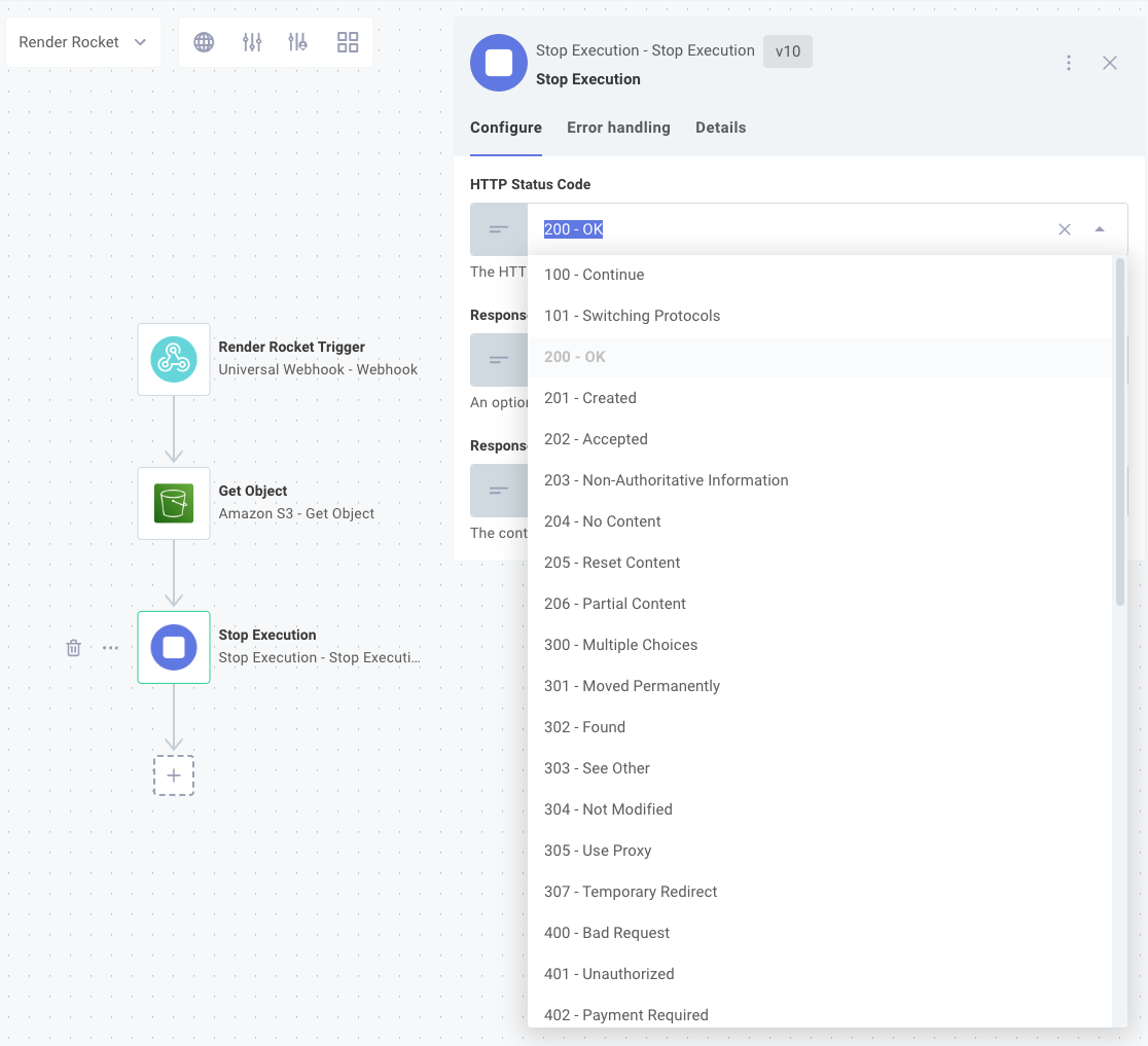 Configure HTTP status codes for synchronous integrations in Prismatic app(maxWidth: 800px)
