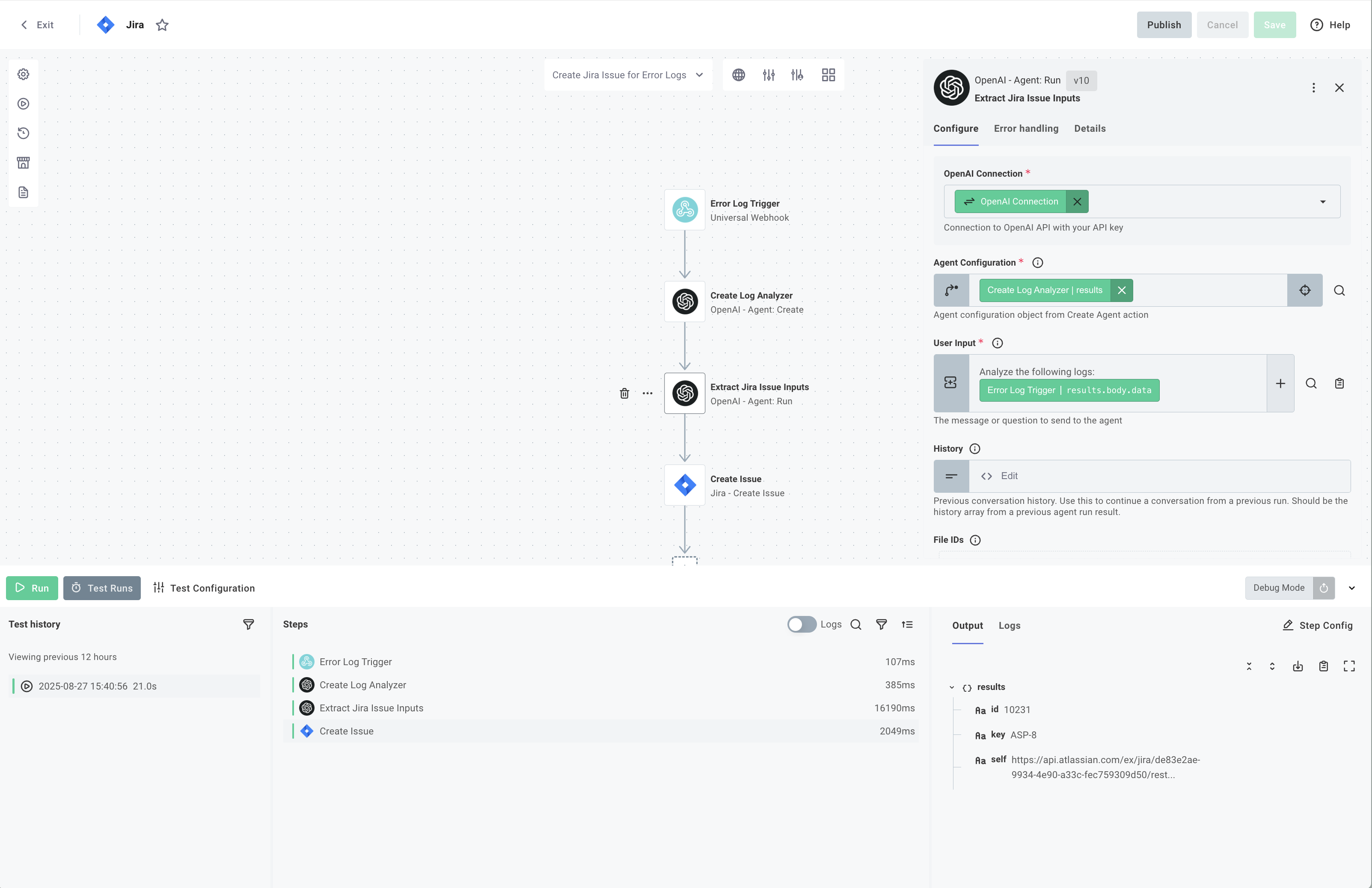 Structured output Jira workflow