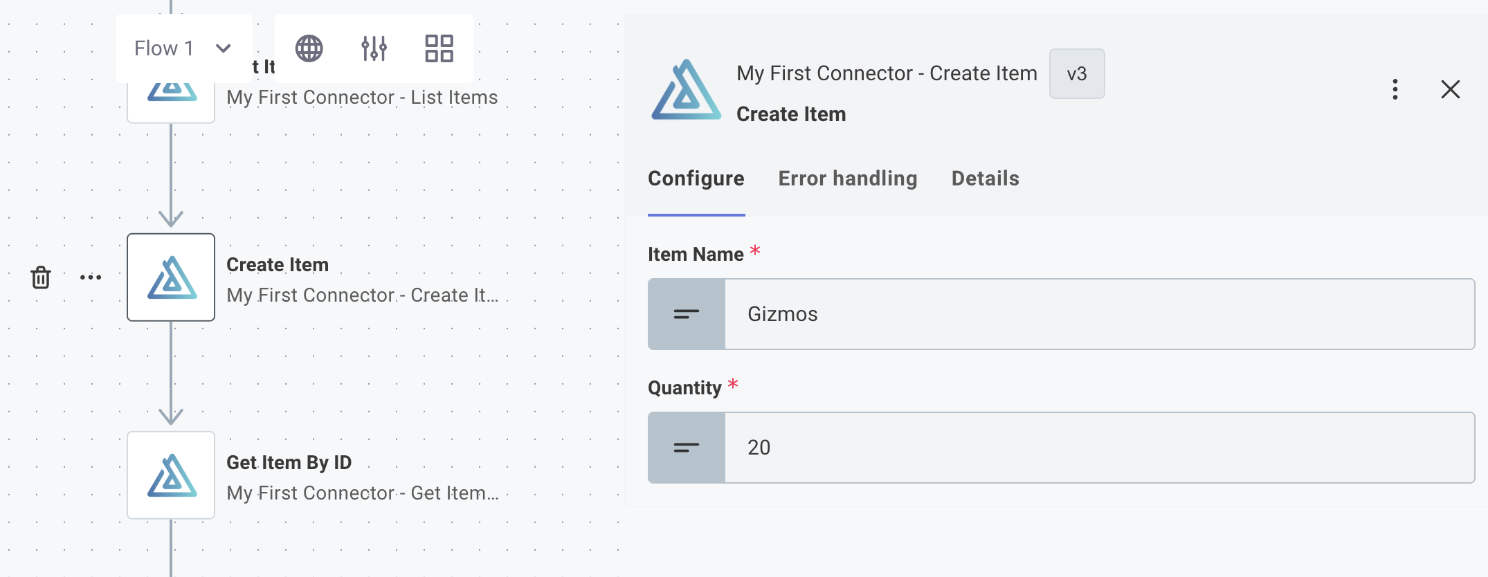 Testing the new actions with inputs in a flow