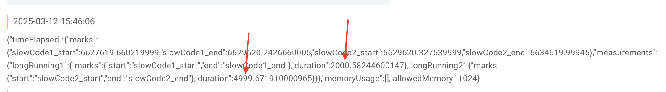 Time metrics on a code step
