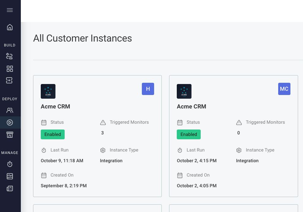 Alert monitor status indicator on instance in Prismatic app
