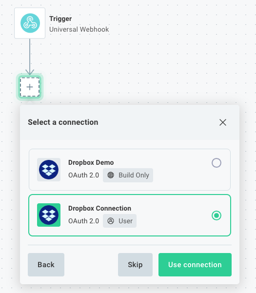 Using a user connection in low-code