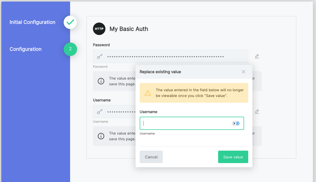 Customer enters their write-only credentials on subsequent times(maxWidth: 800px)