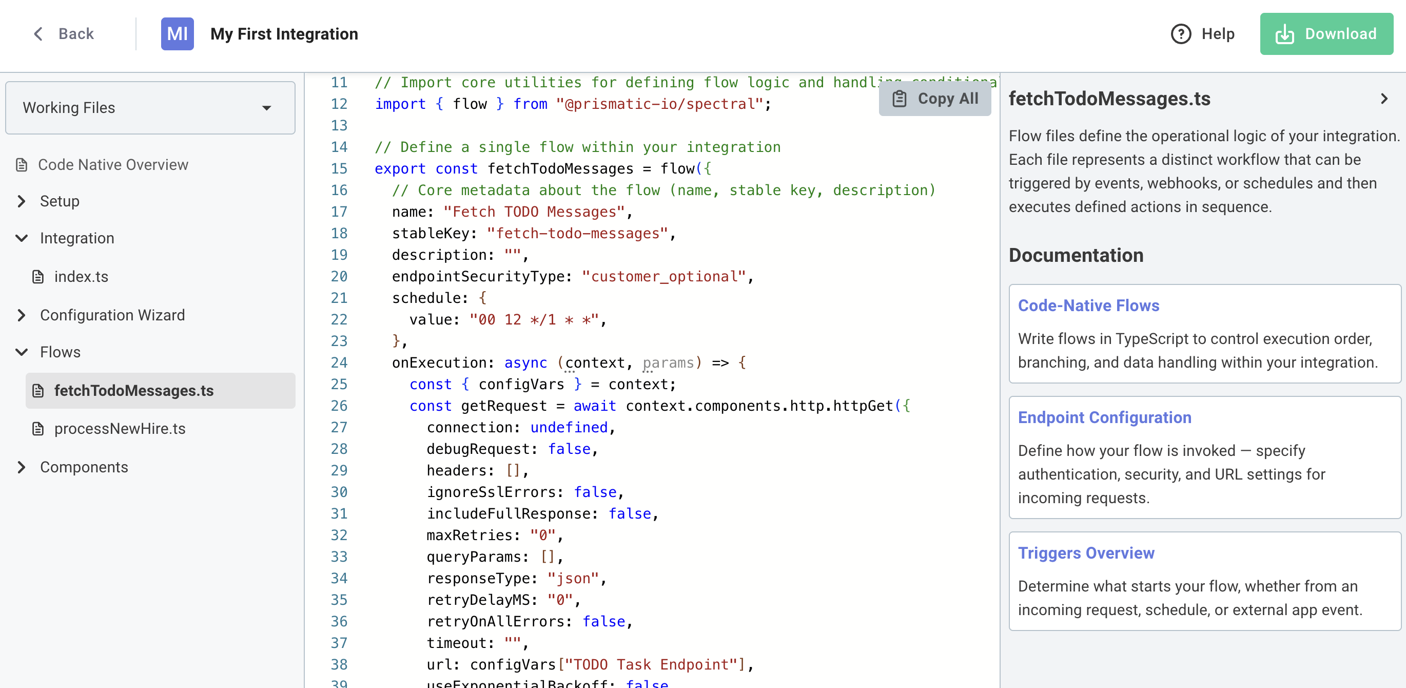 Screenshot of low-code to code-native converter in app