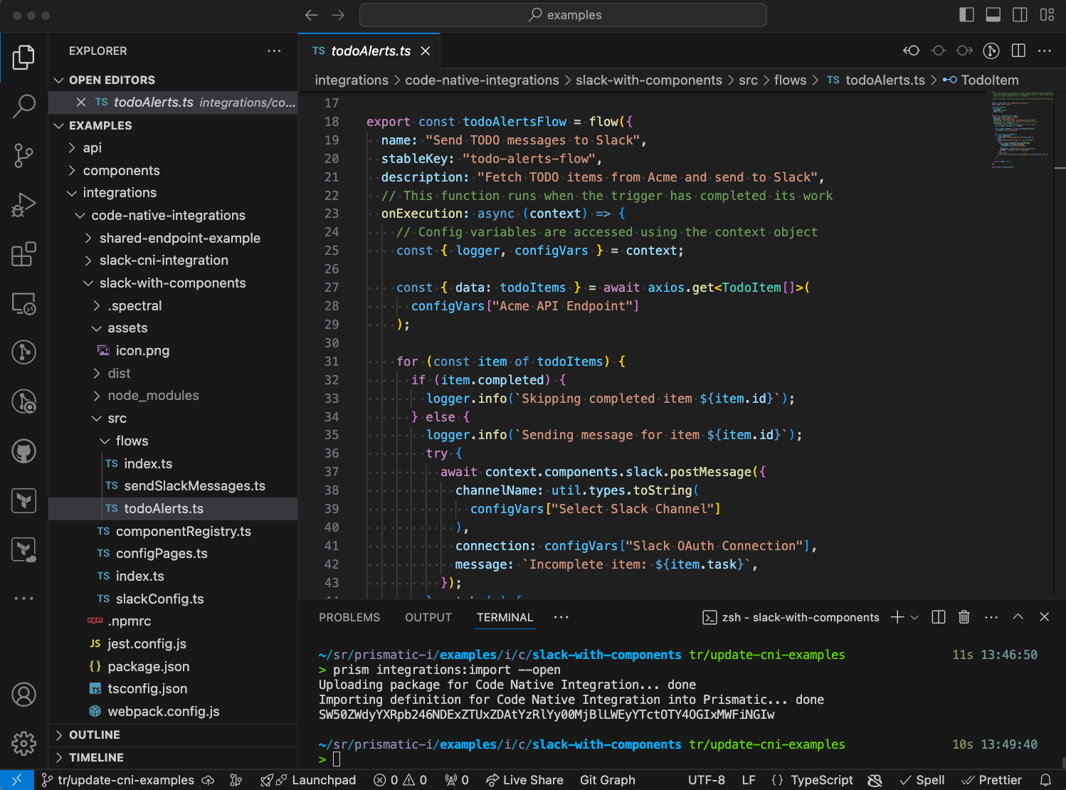 A code-native integration being built in Visual Studio Code