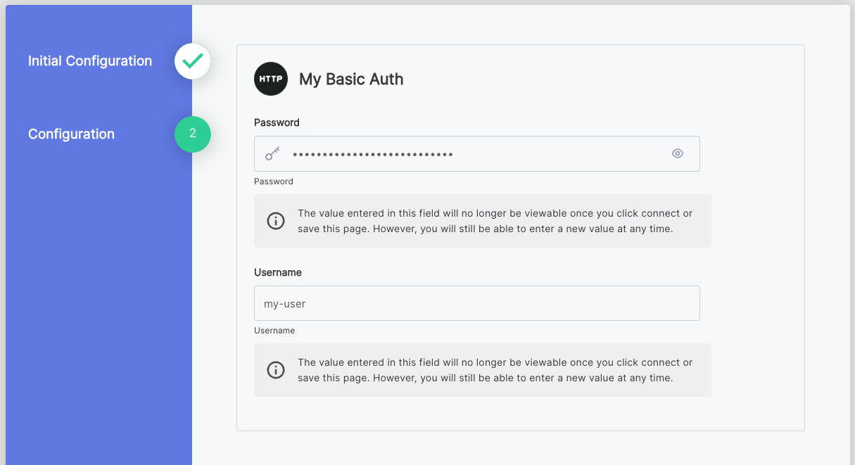 Customer enters their write-only credentials the first time