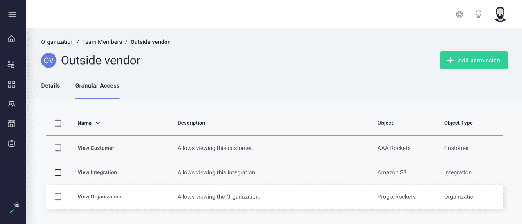 Set granular access for third-party team member in Prismatic app