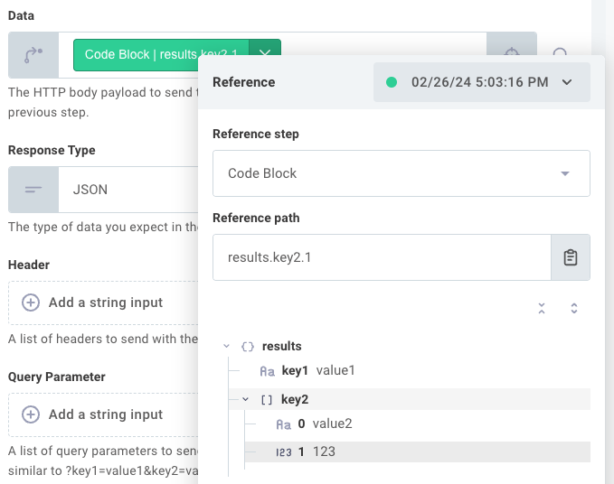 Step results from an action in Prismatic app