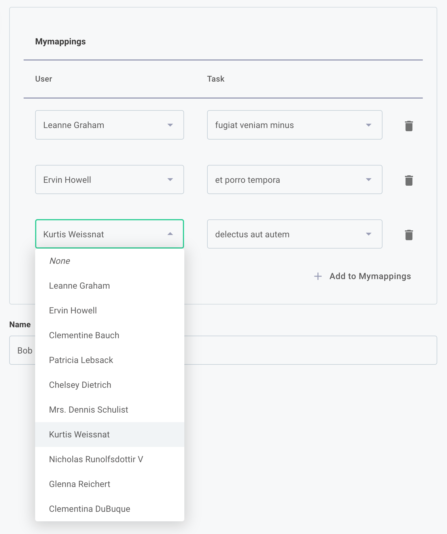 Data mapping JSON form result