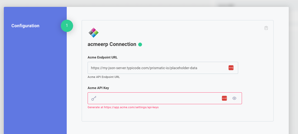 Acme ERP - config wizard in Prismatic integration designer