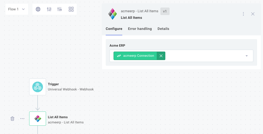 Acme ERP - List all Items in Prismatic integration designer