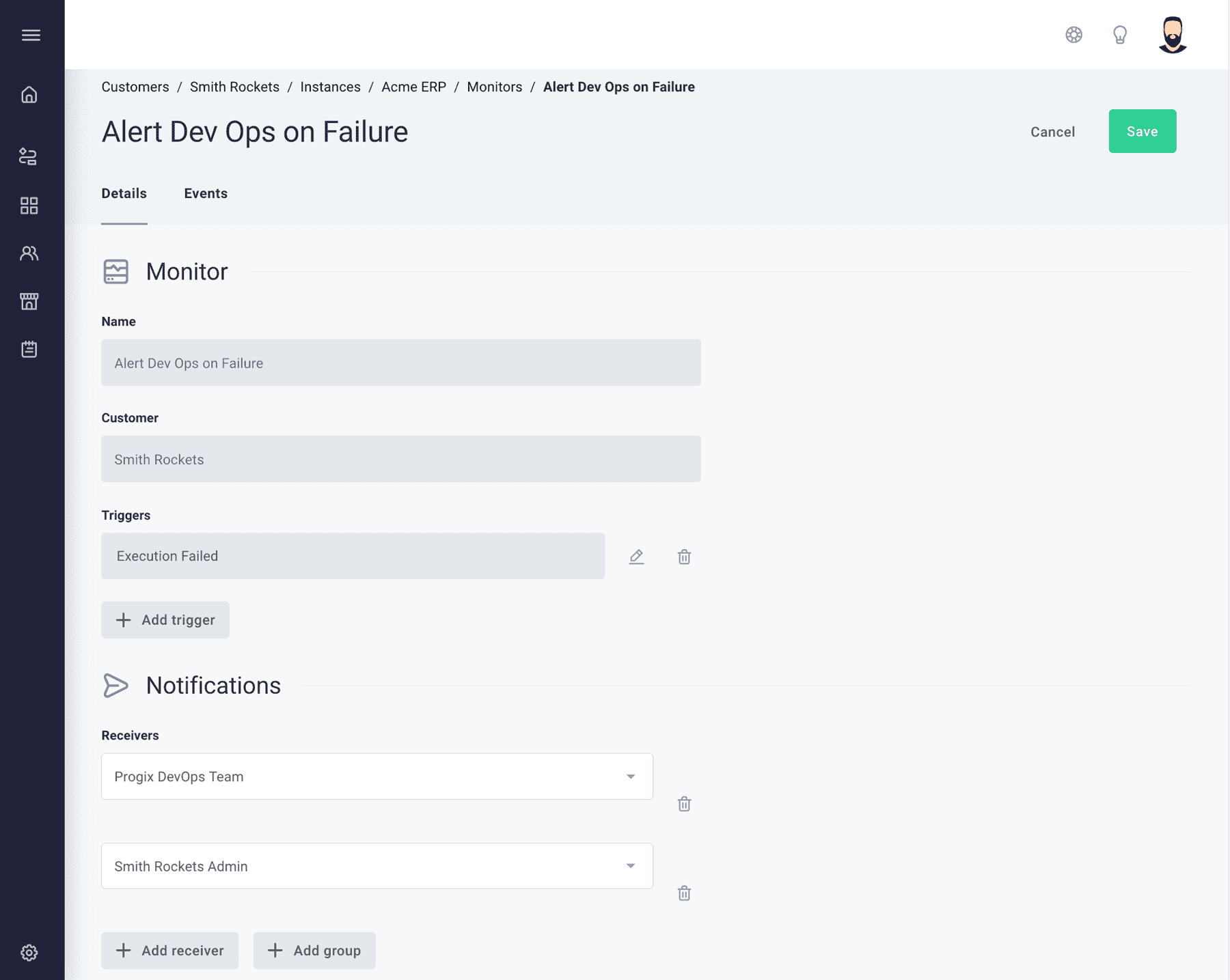 Alert monitors for an instance in Prismatic app