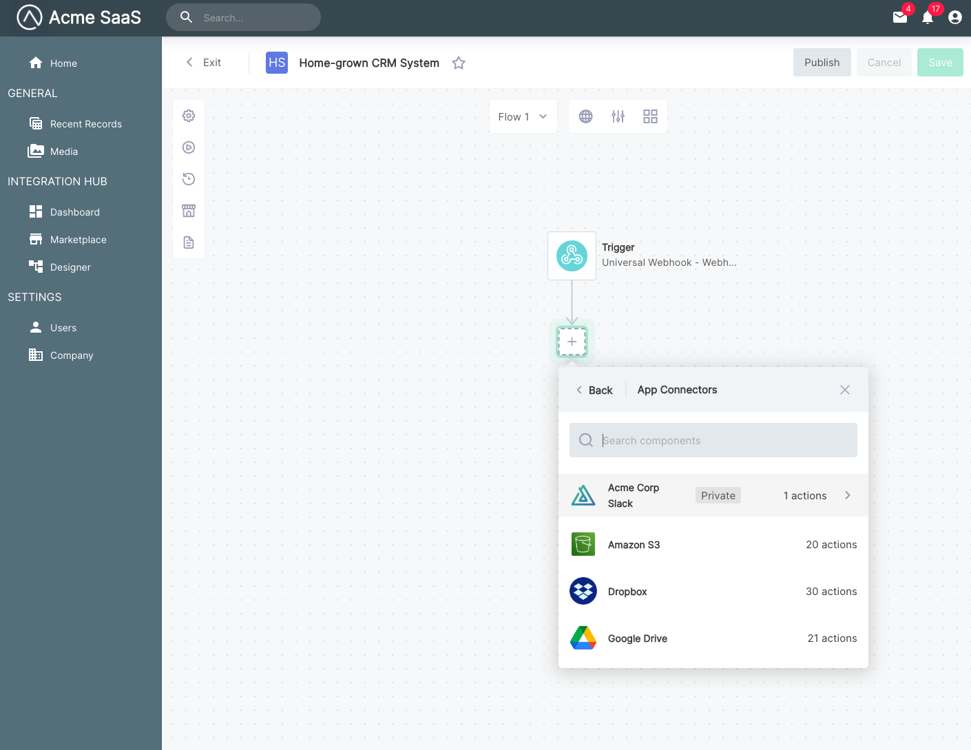 Filter component list in the embedded workflow builder