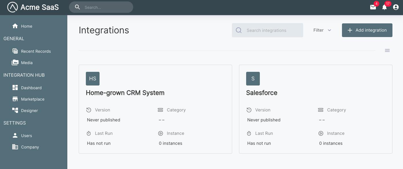 List integrations as a customer user in embedded