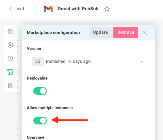 Allow multiple instances toggle in marketplace drawer
