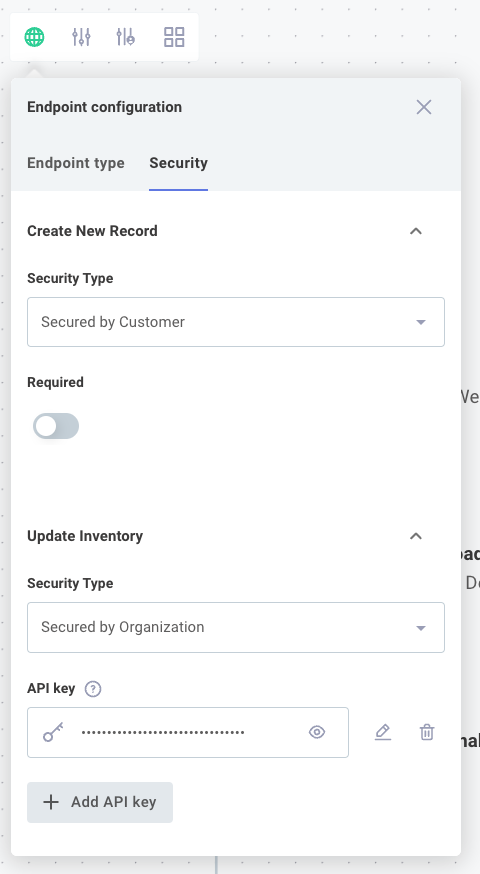 Endpoint configuration security options in Prismatic app