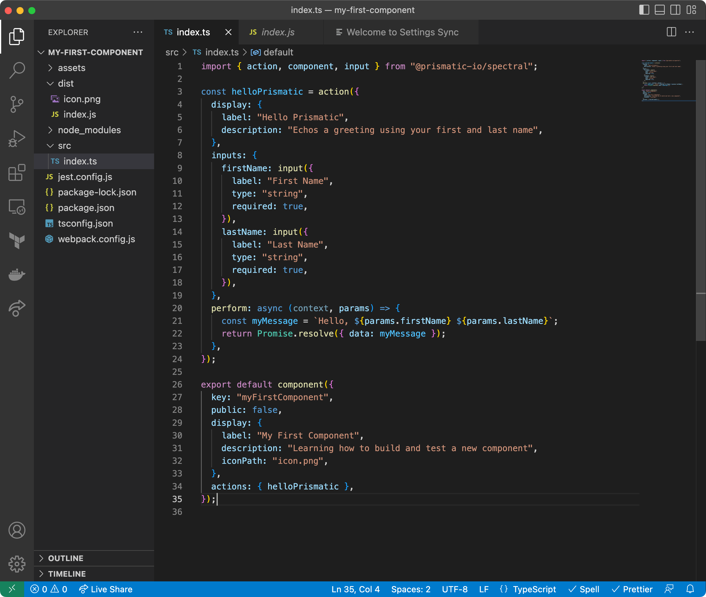 Screenshot of VS Code editor and a Prismatic custom component