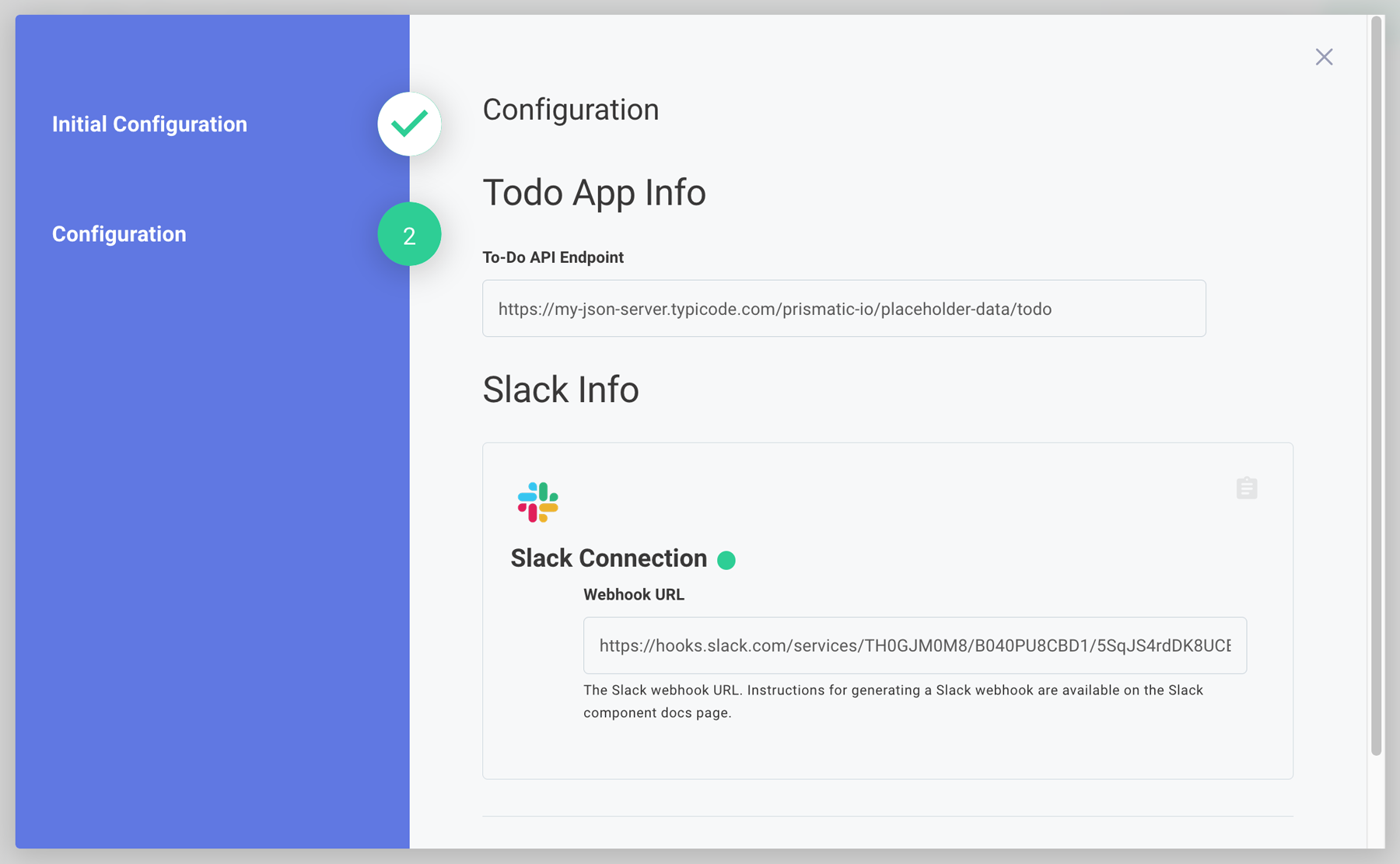 Configure instance in Prismatic app