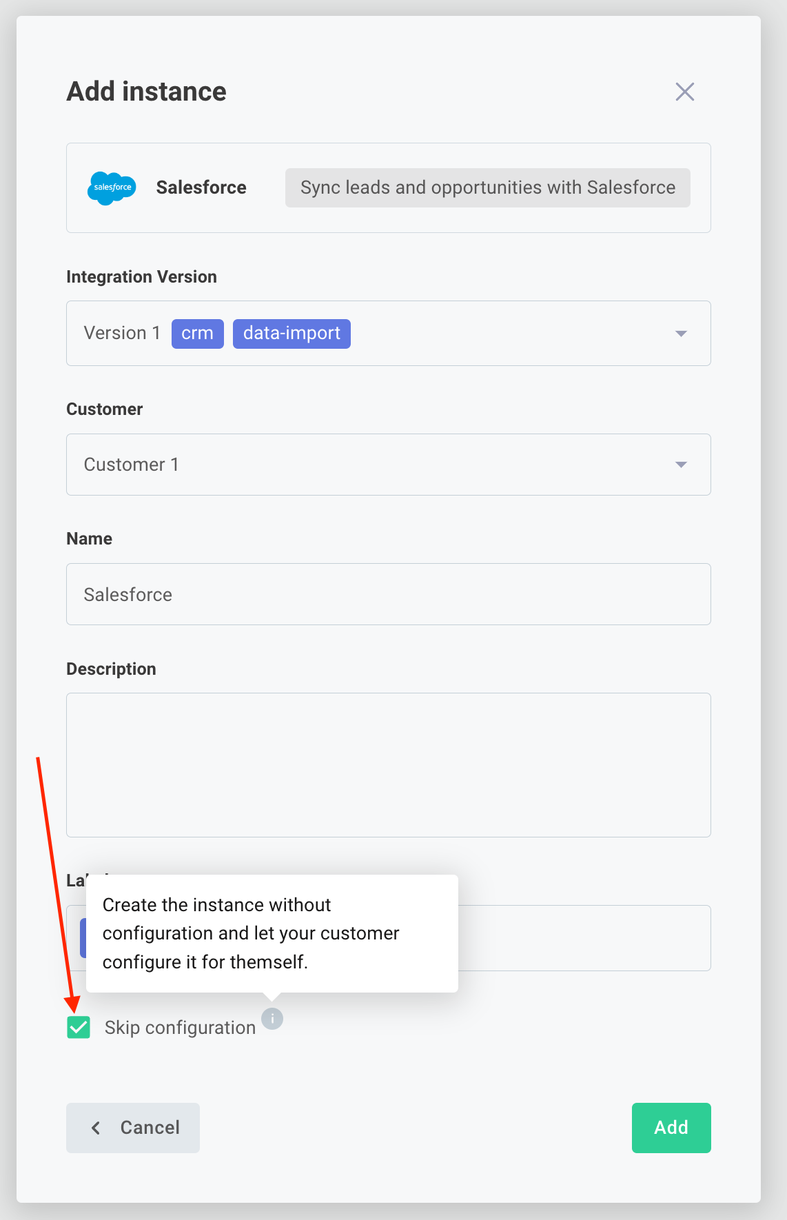 Skip instance configuration