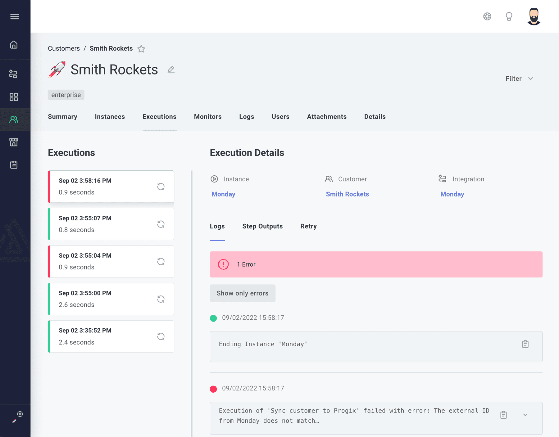 Instance execution details in Prismatic app