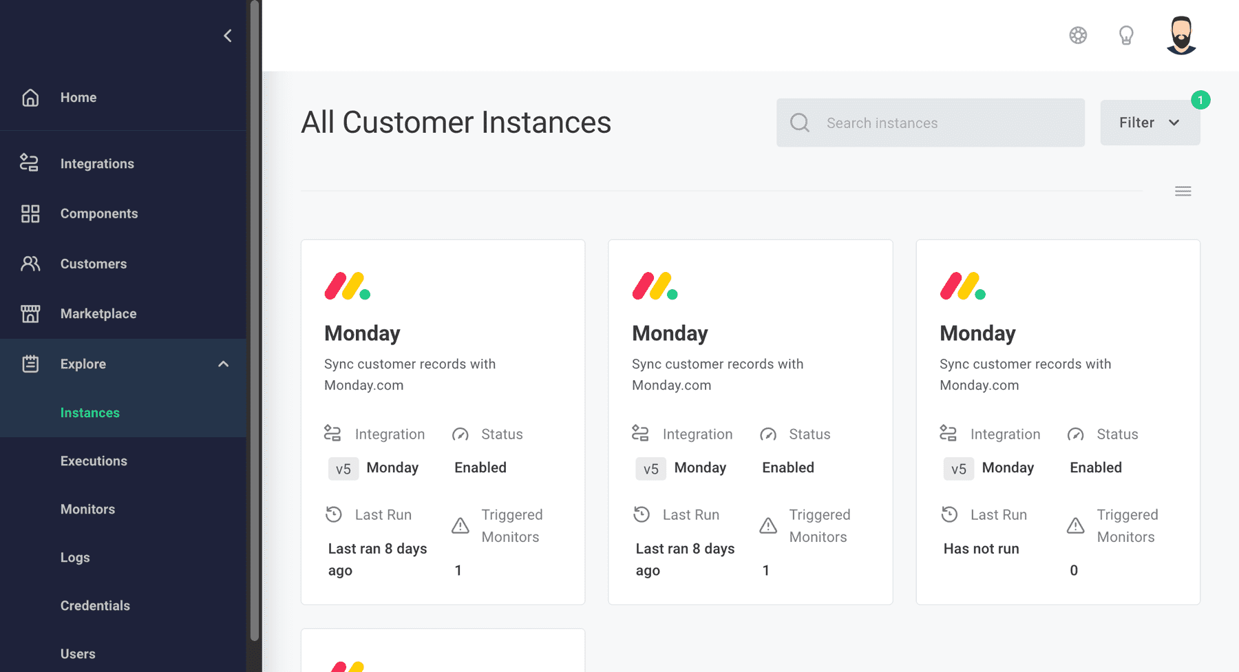 Search instances across customers in Prismatic app