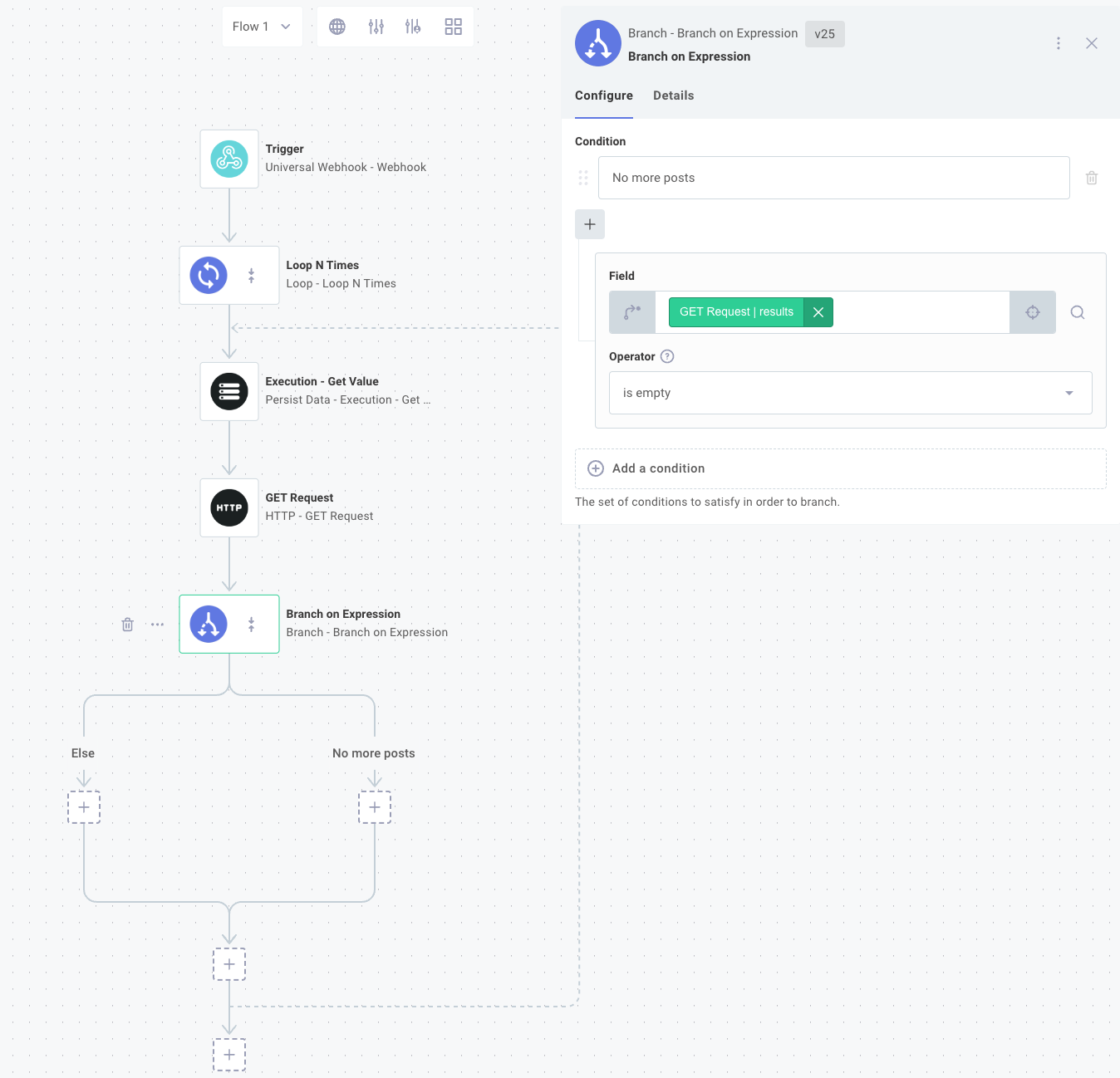 Branch on Expression to Check Empty in Prismatic integration designer