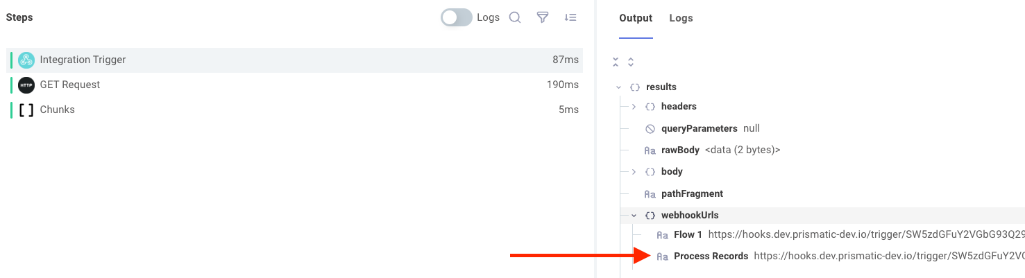 The webhook URL for the Process Records flow.