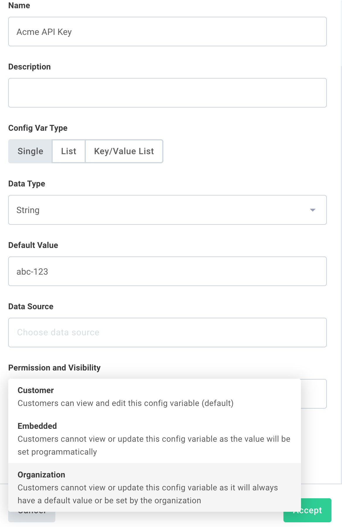 Set visibility for config variables in Prismatic app