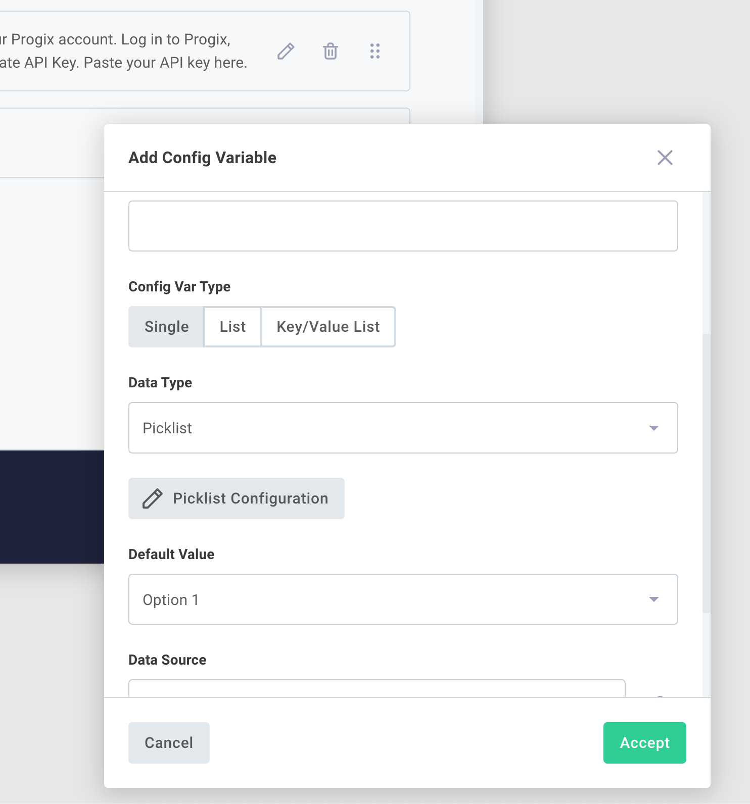 Config variables drawer in Prismatic app