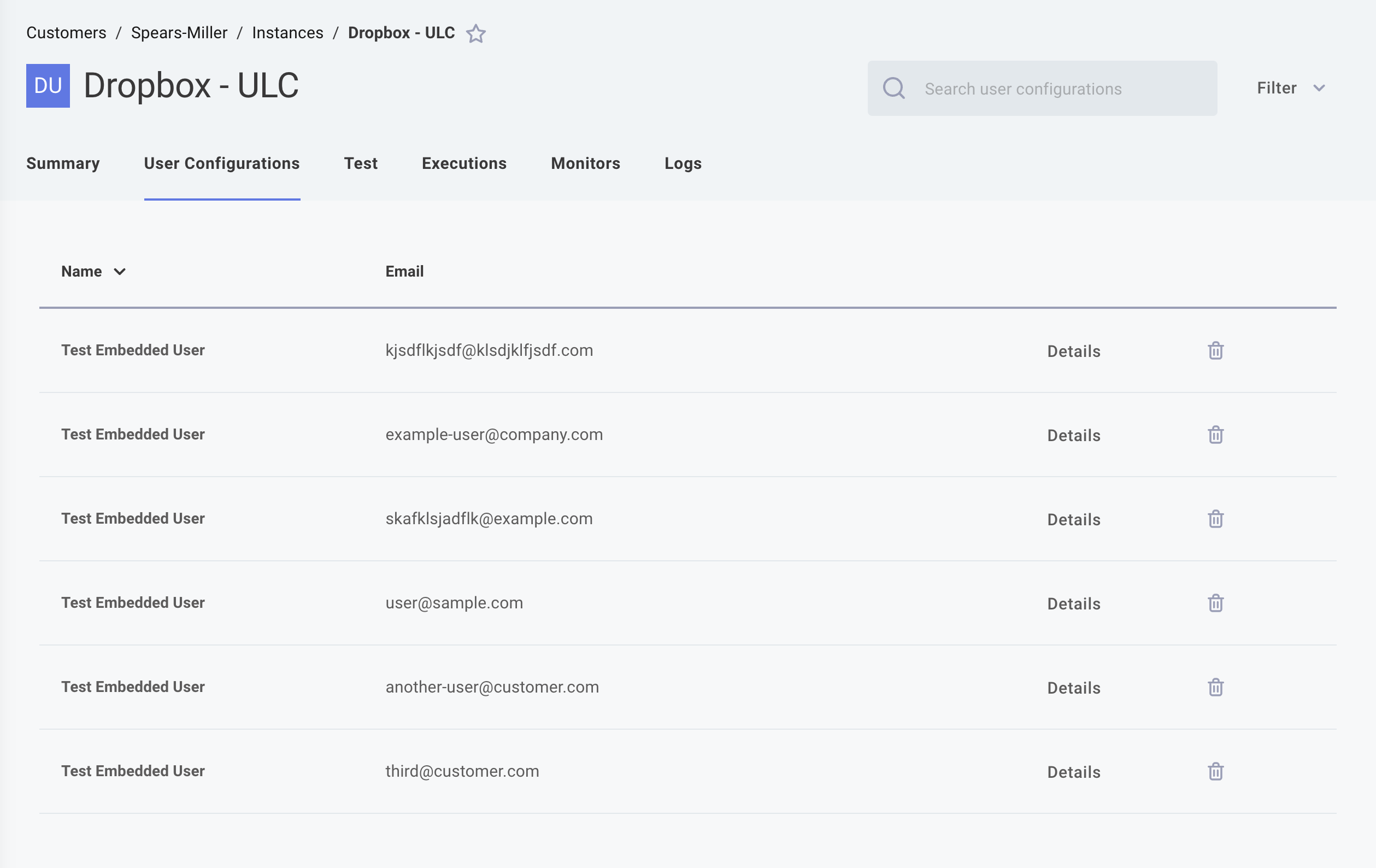 Instance user configurations