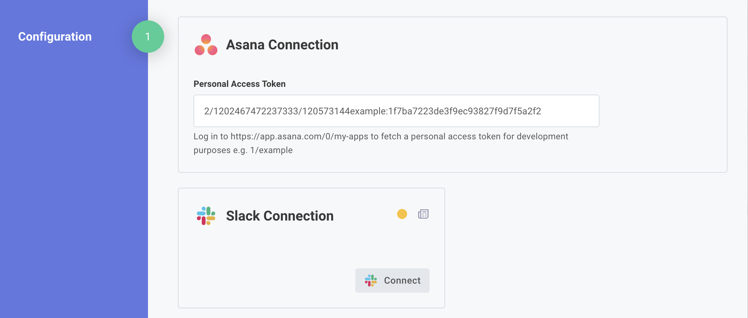 Acme and Slack connection in Prismatic config wizard