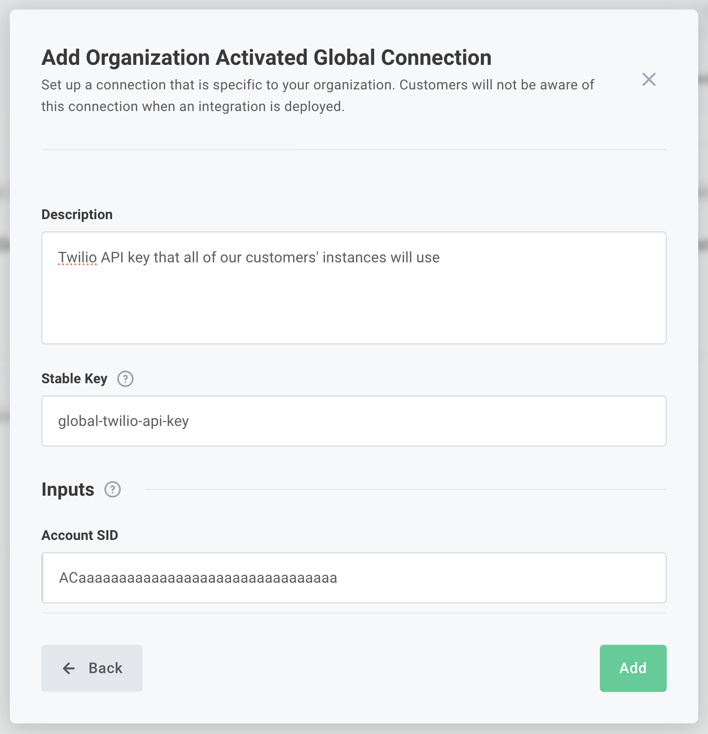 Create a new organization-activated global connection