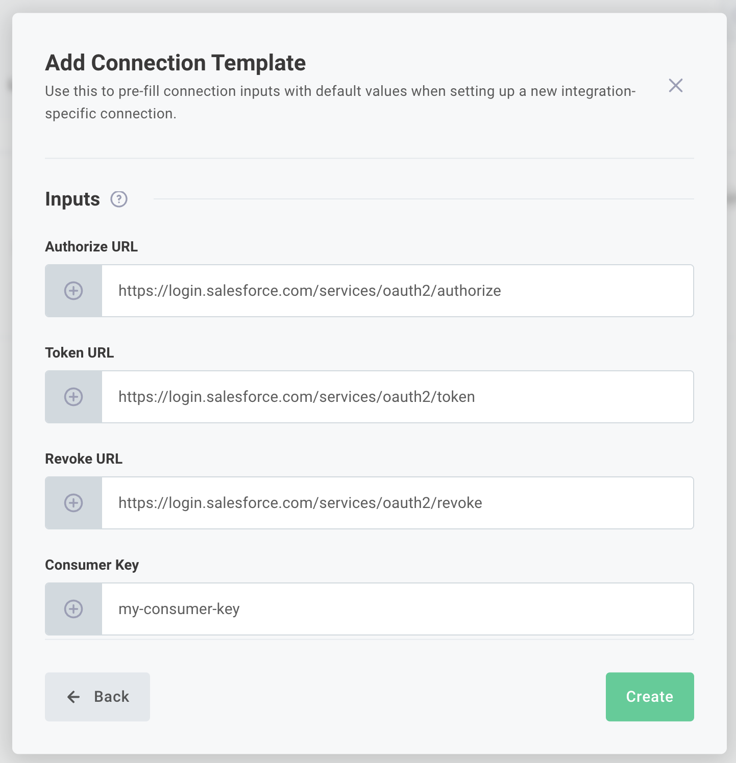 Add connection template inputs in Prismatic app