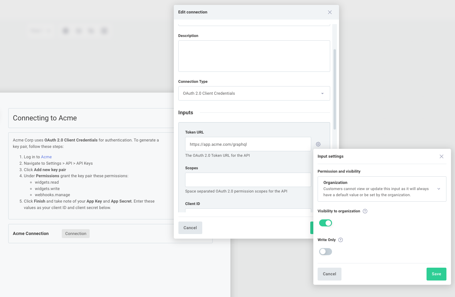 Client credentials input visiblity