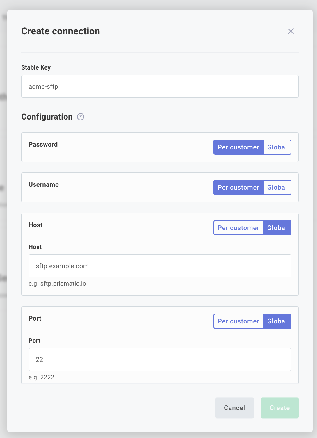 Create a new organization-activated connection input config