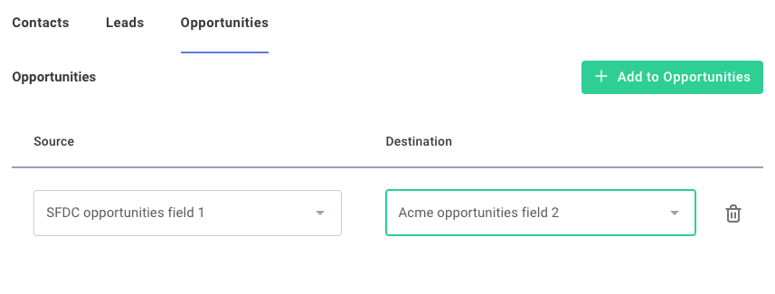 Screenshot of a field mapper with tabs in JSON forms