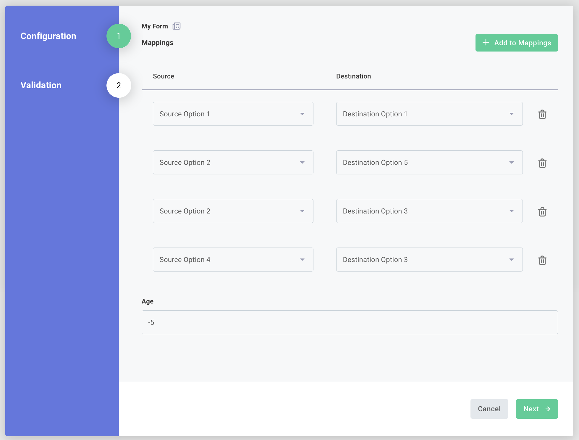 Examle JSON Form with field mapping