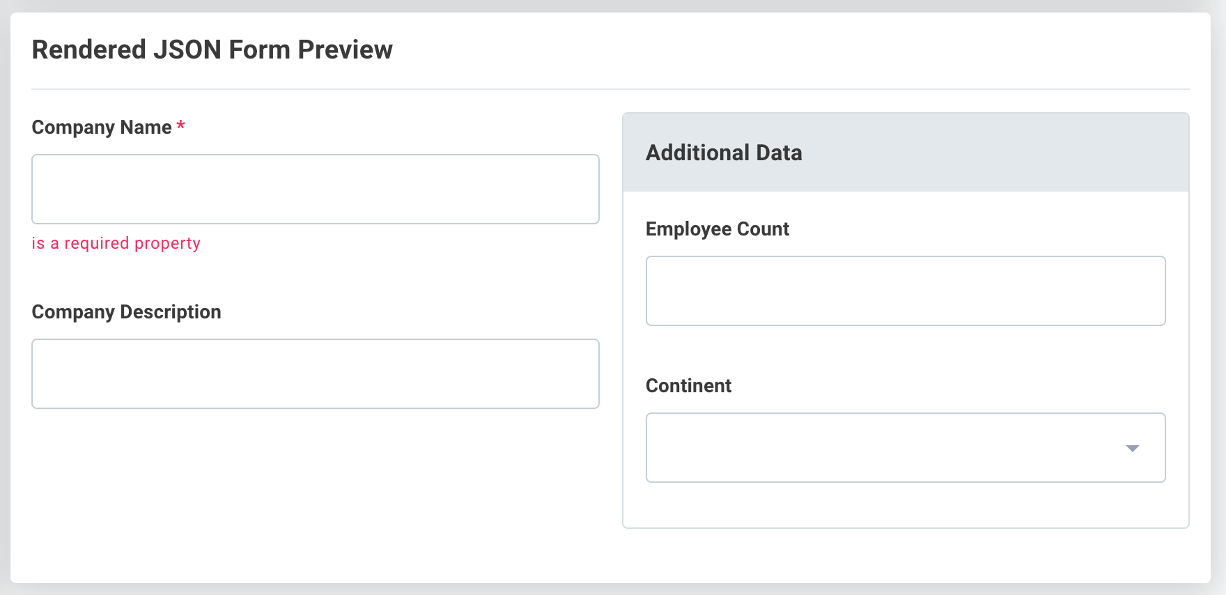 Screenshot of nested layouts in JSON forms