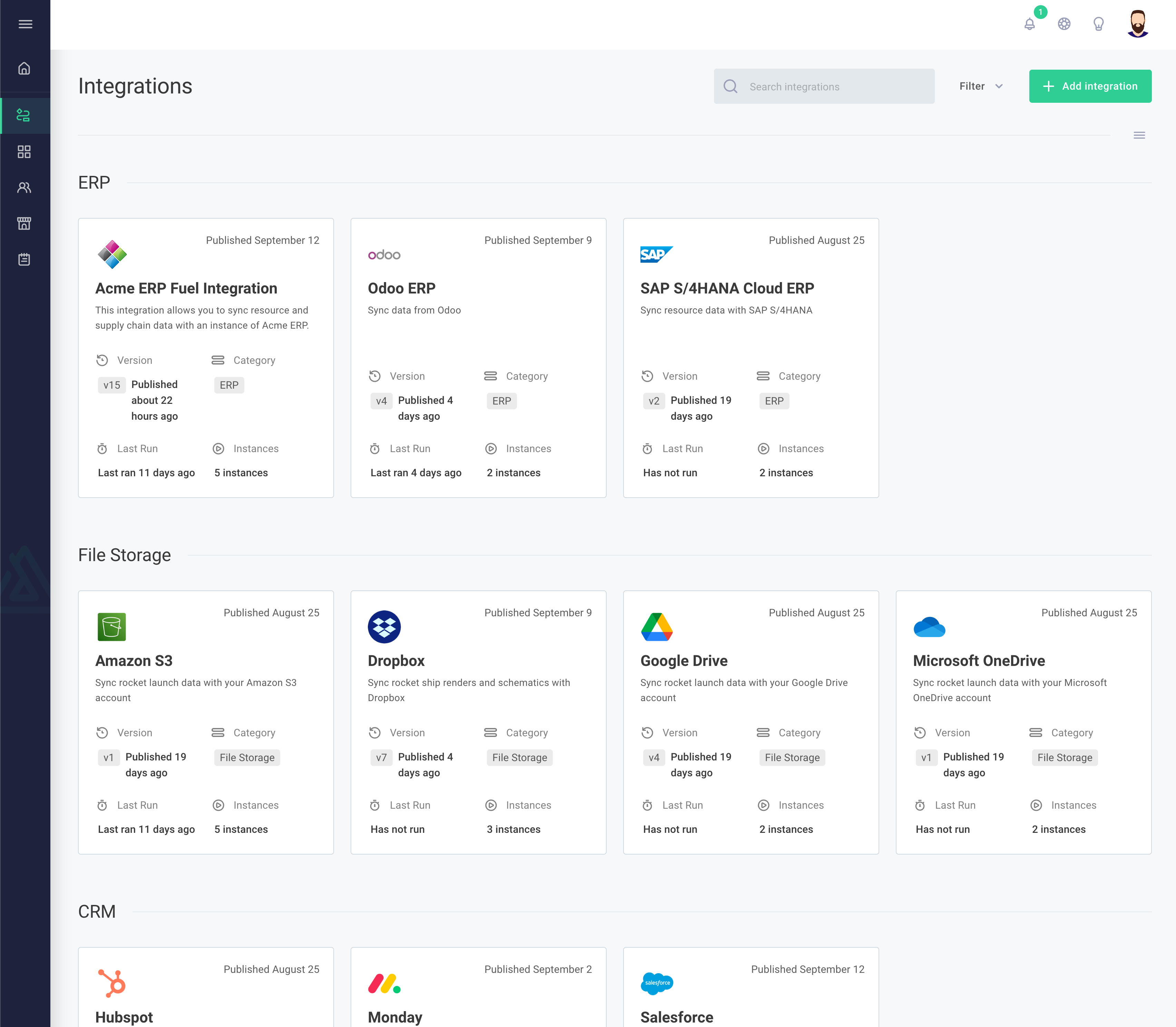 All integrations for organization in Prismatic app