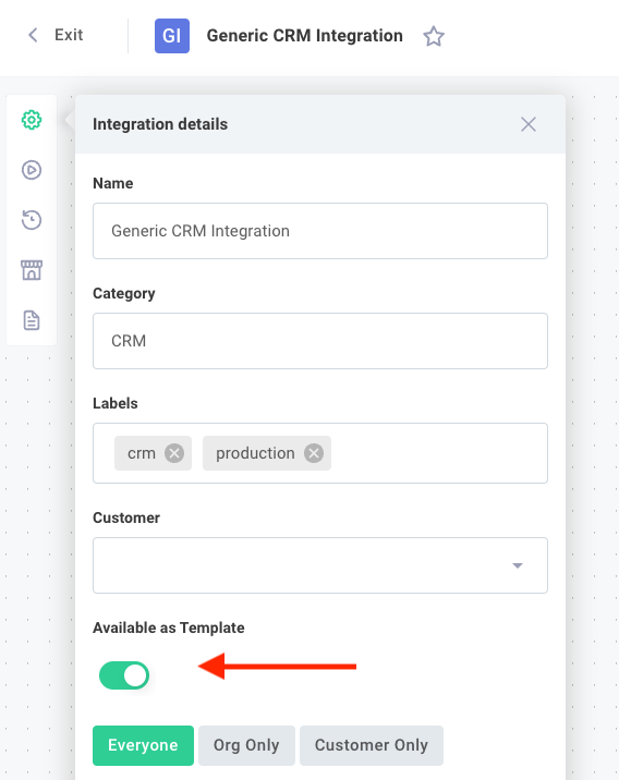 Create a new template of an integration