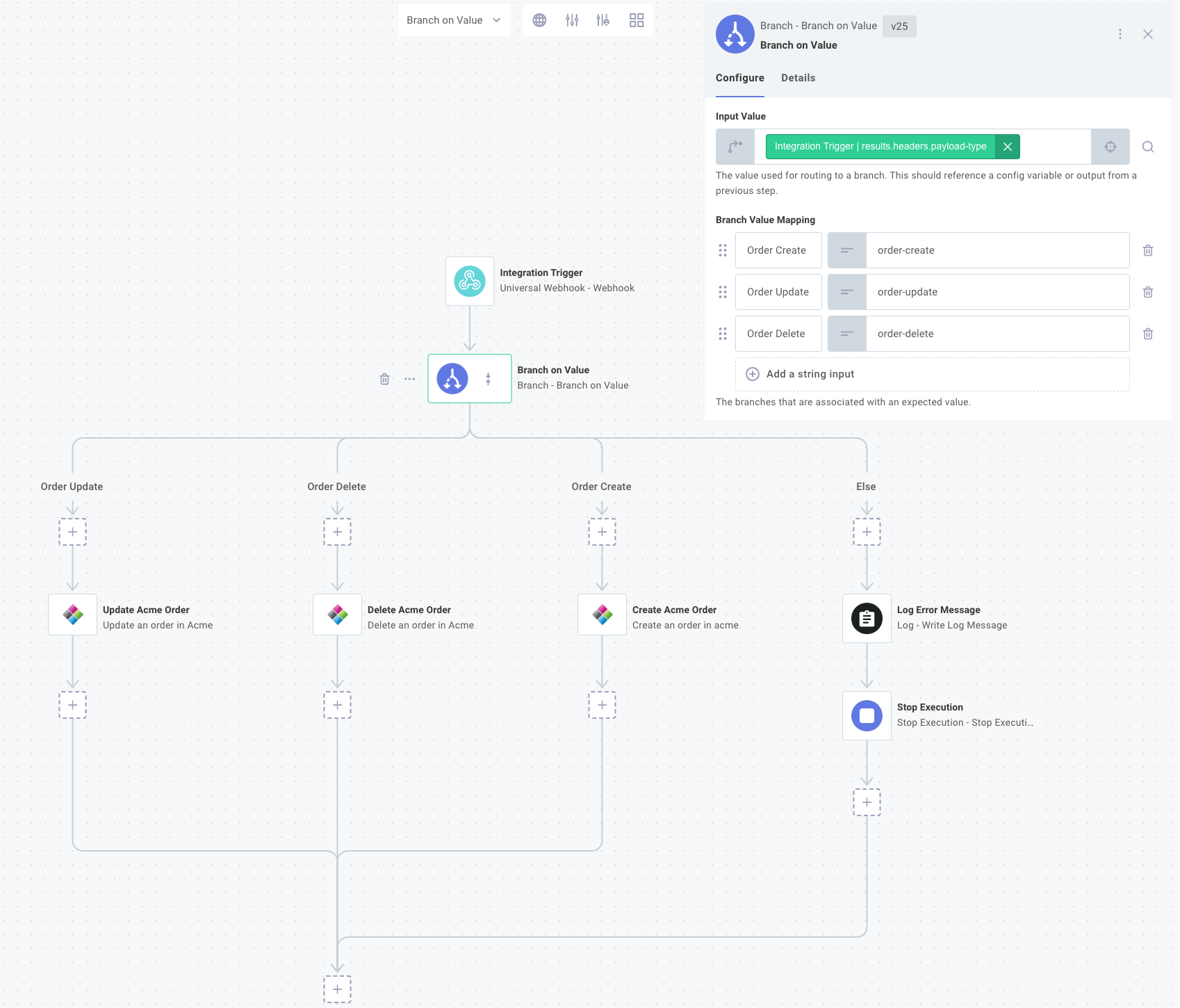 Branch on value in Prismatic app