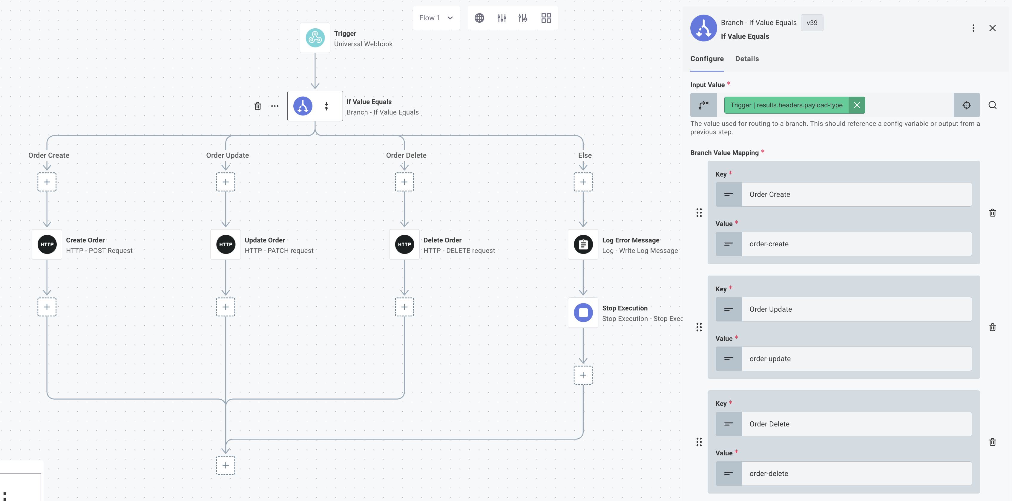 Branch if value equals in Prismatic app