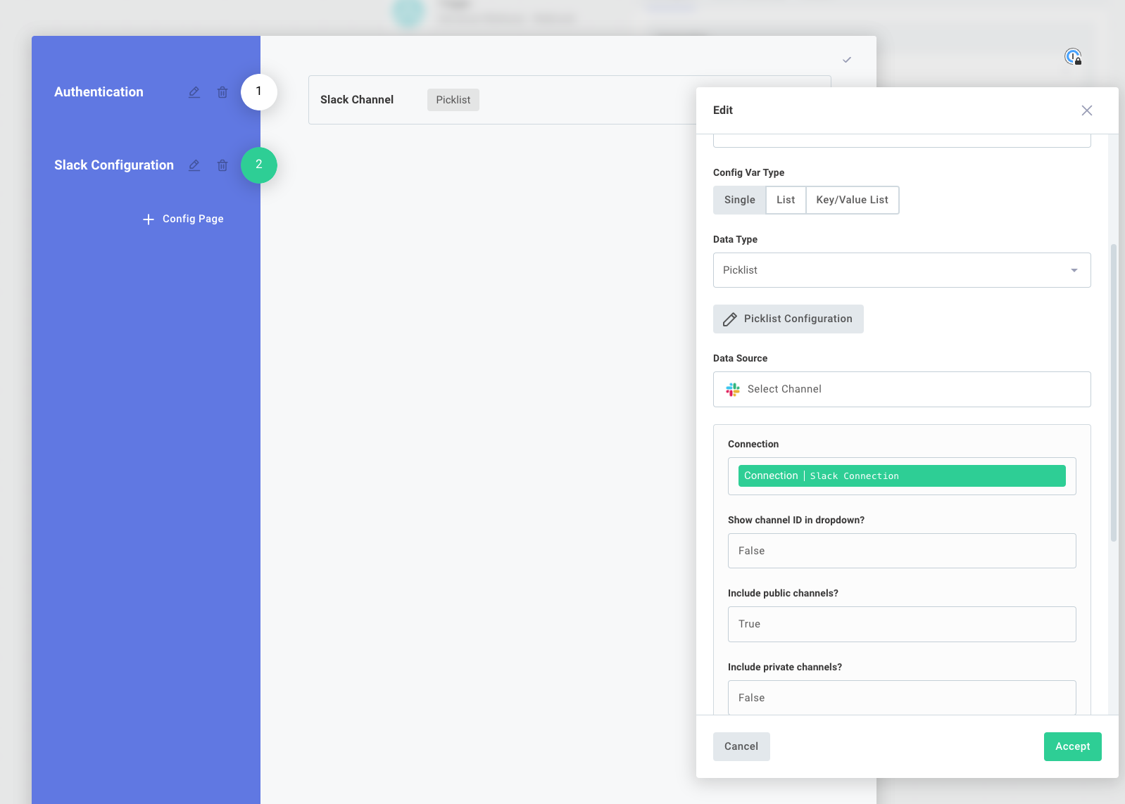 Slack channel config variable