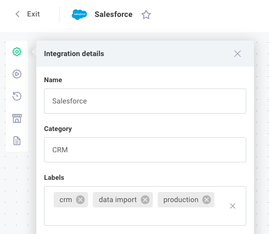 Assign labels to integration in Prismatic app