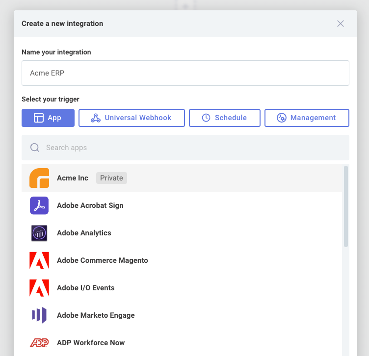 Add integration in Prismatic app