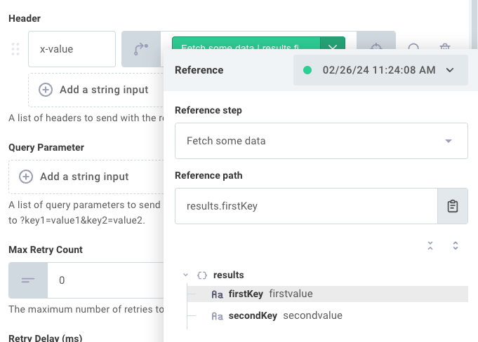 Reference earlier step result as step input in Prismatic app