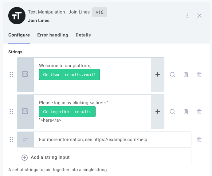 Join lines action in an input