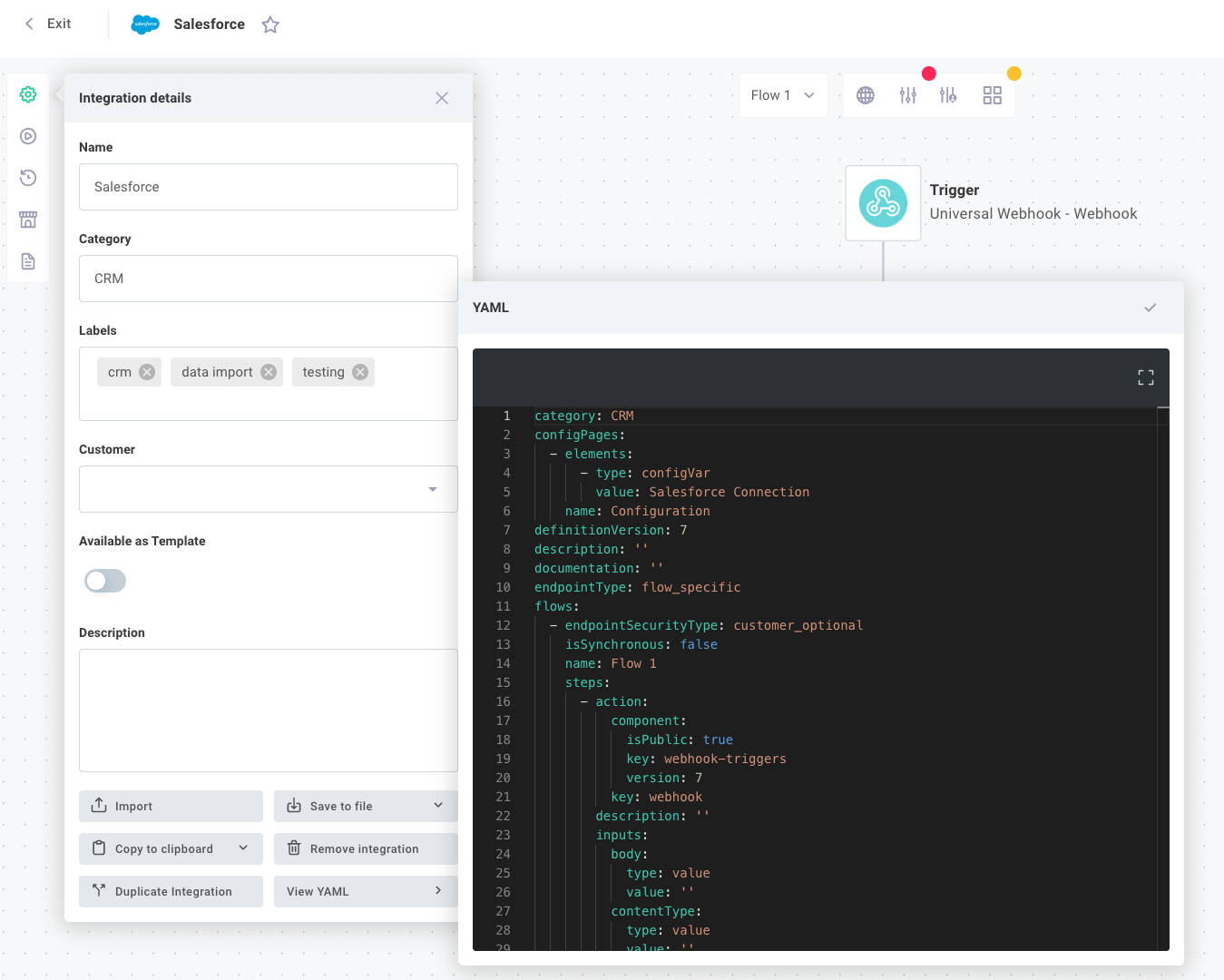 YAML for integration in Prismatic app